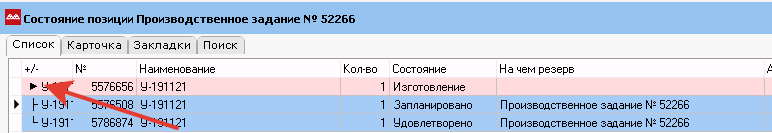 Состояние позиции производственного задания